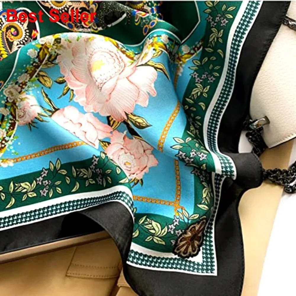 100% Pure Mulberry Silk Square Scarf 27x27 Women Neckerchief Headscarf